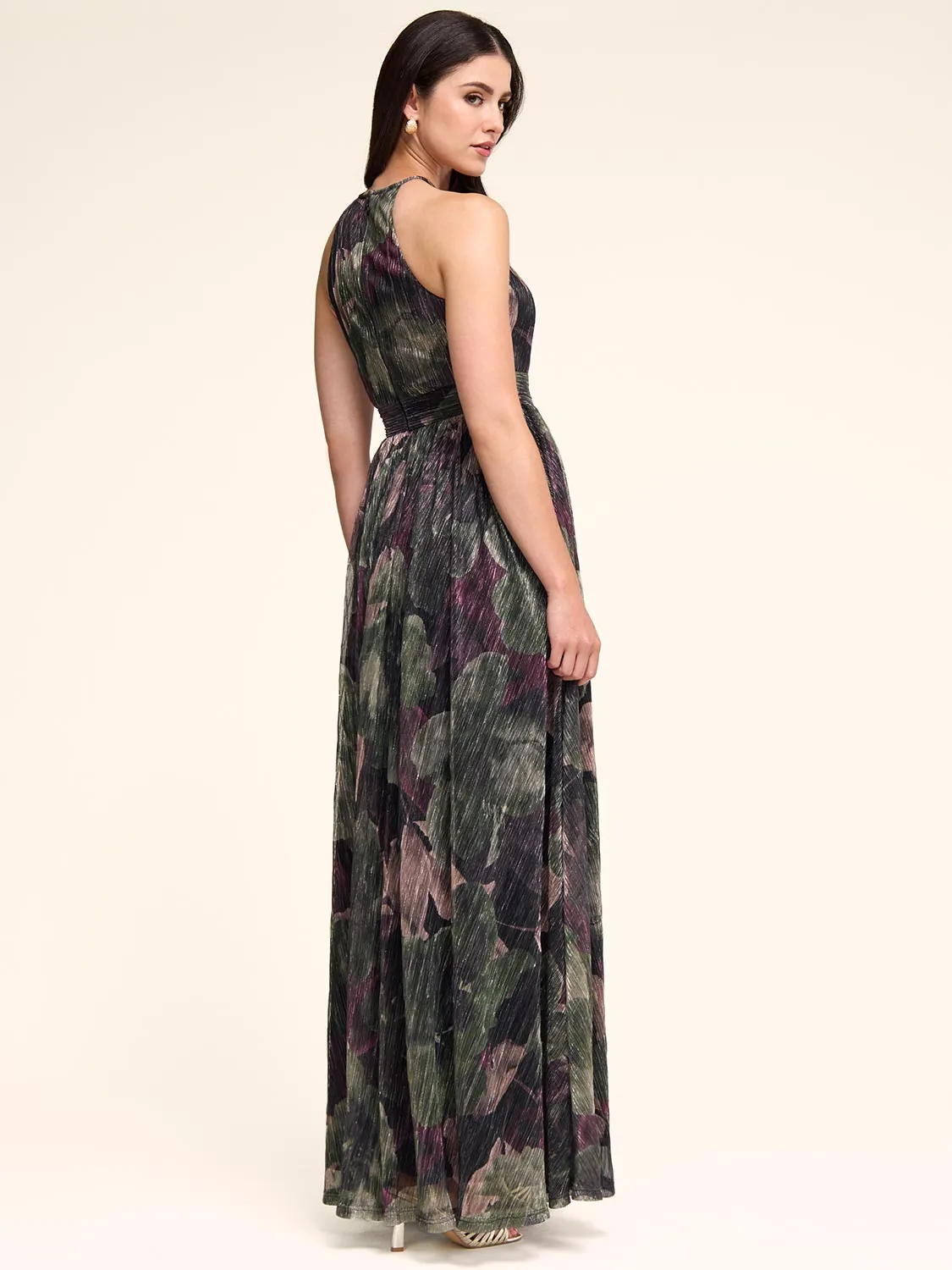 Floral Metallic Crinkle Knit Halter Neck Gown sold by Suzy Shier product image thumbnail 4