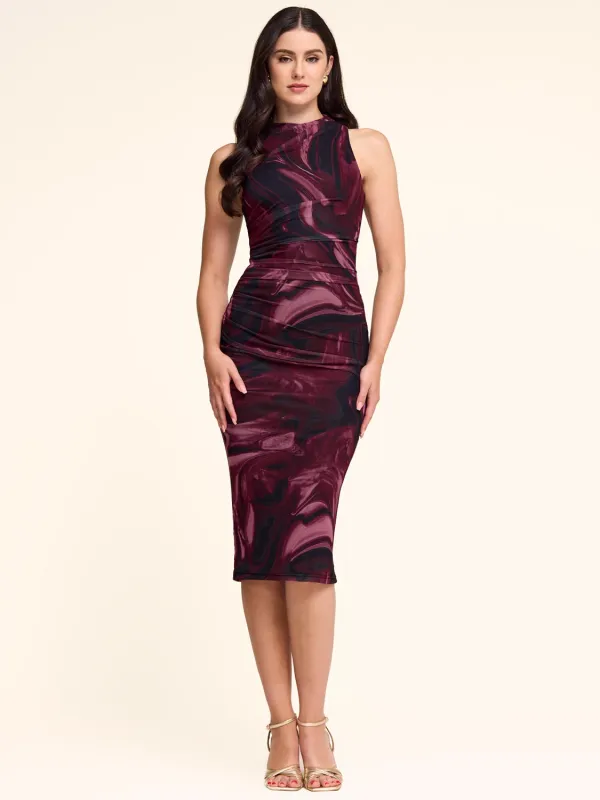 Mock Neck Printed Mesh Midi Dress sold by Suzy Shier