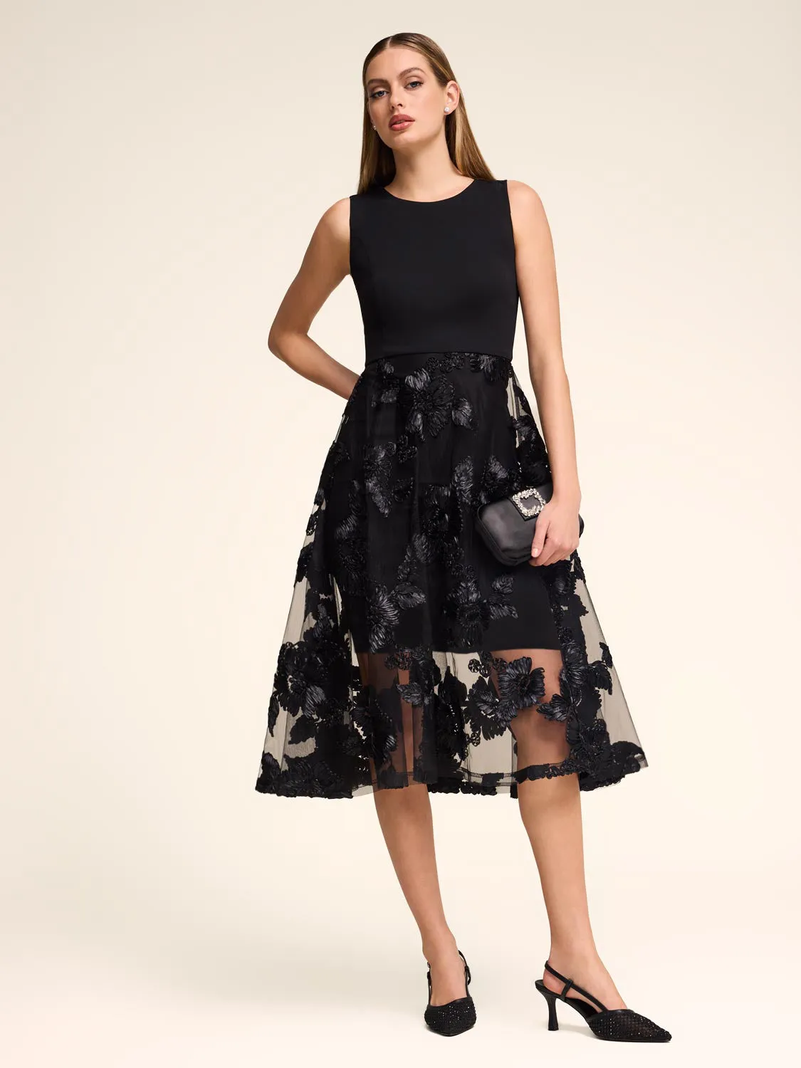 Fit & Flare Midi Dress With Mesh Skirt sold by Suzy Shier product image thumbnail 2