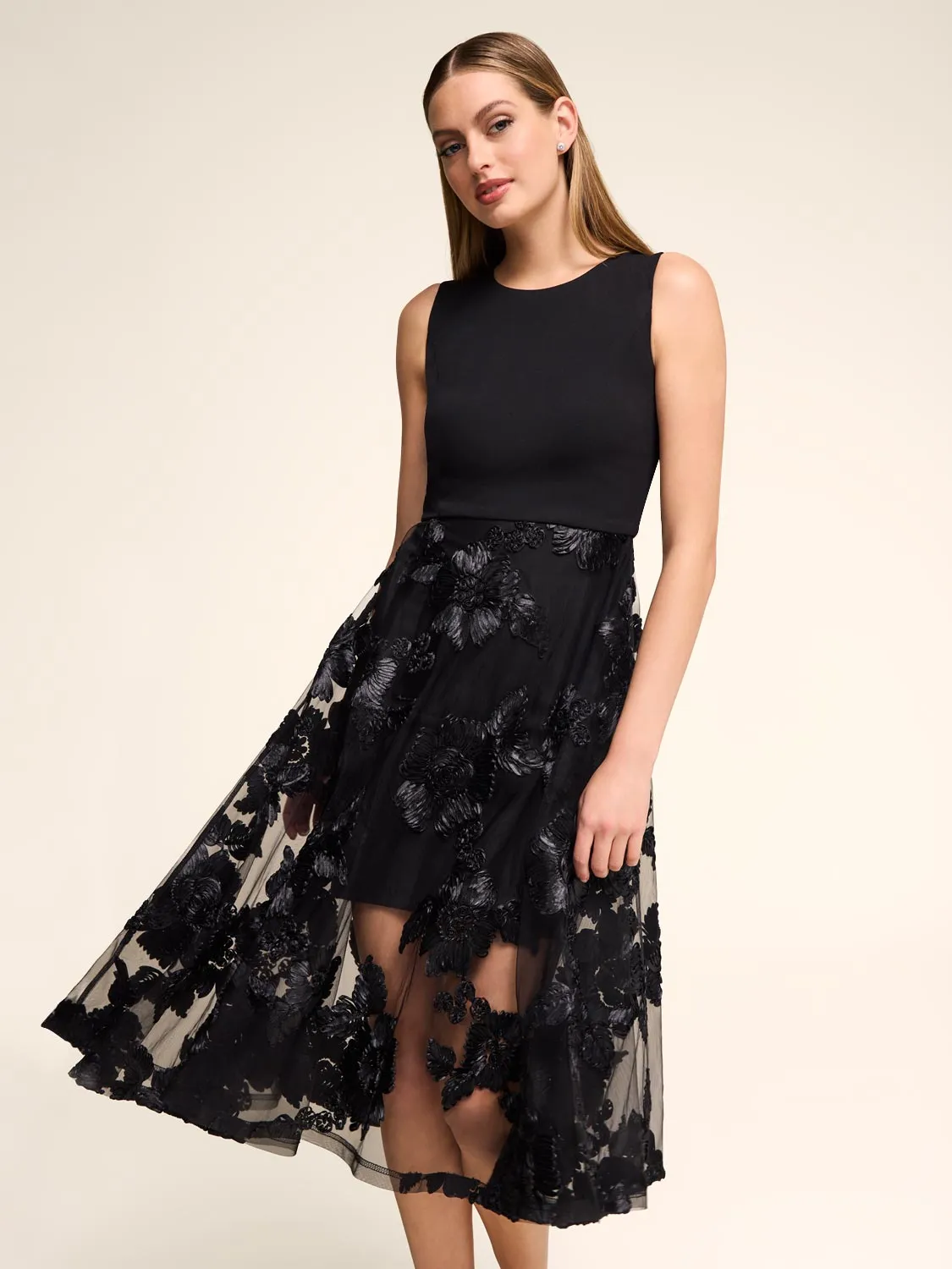 Fit & Flare Midi Dress With Mesh Skirt sold by Suzy Shier product image thumbnail 4