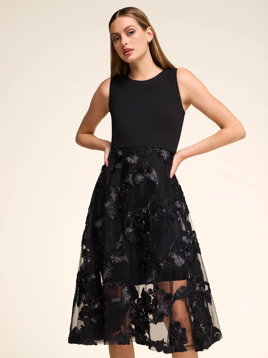 Fit & Flare Midi Dress With Mesh Skirt sold by Suzy Shier product image thumbnail 3