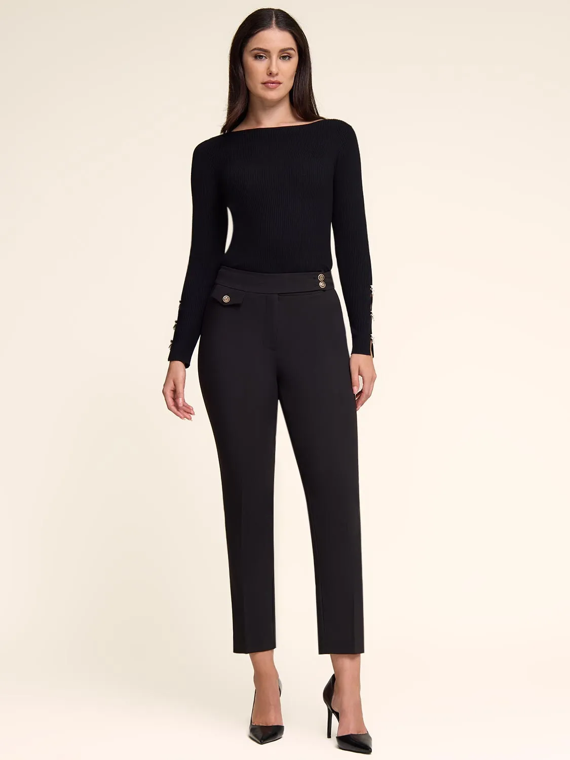 Mid-Rise Slim-Leg Cropped Pant sold by Suzy Shier