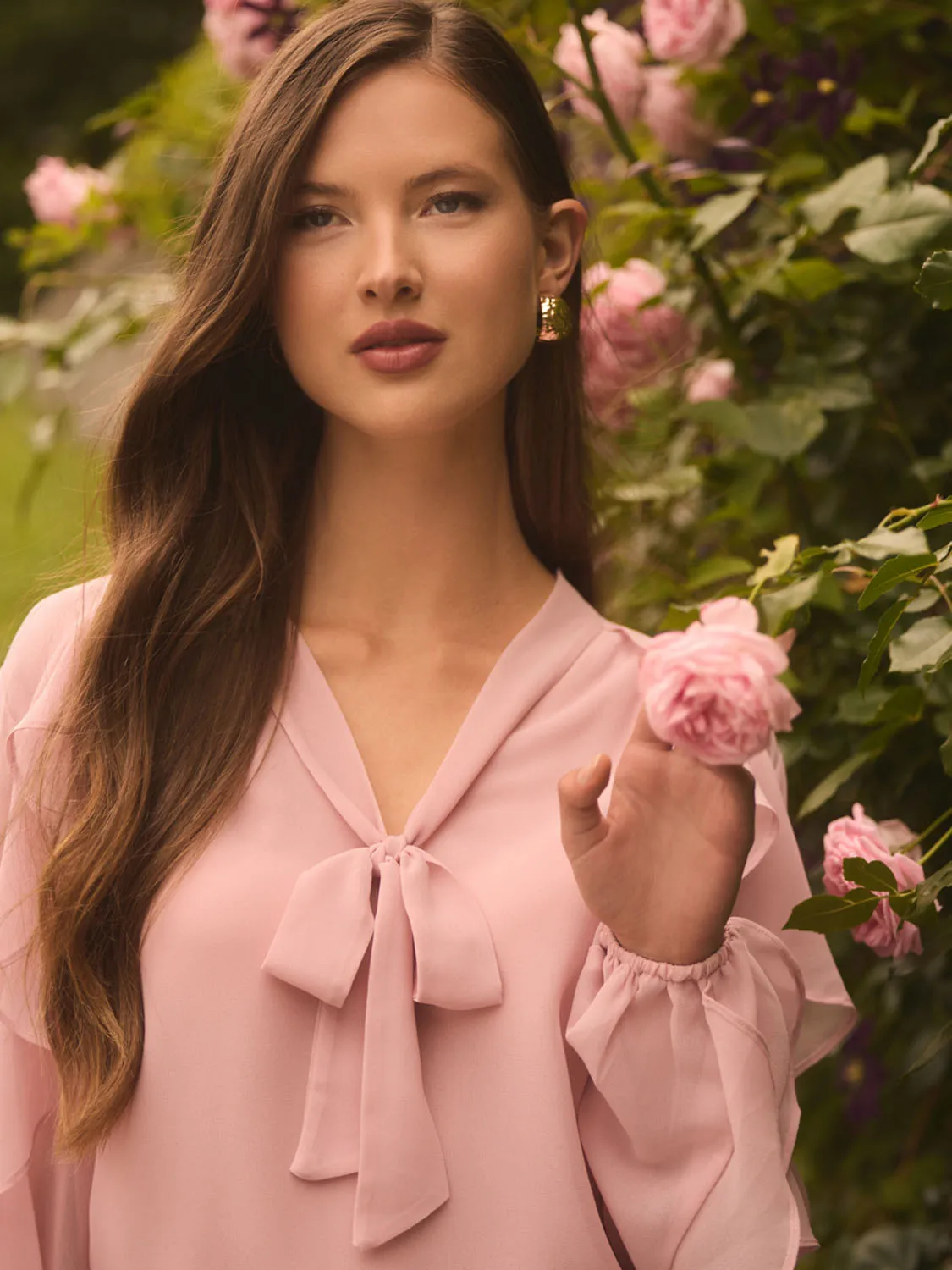 Long Ruffle Sleeve Blouse sold by Suzy Shier