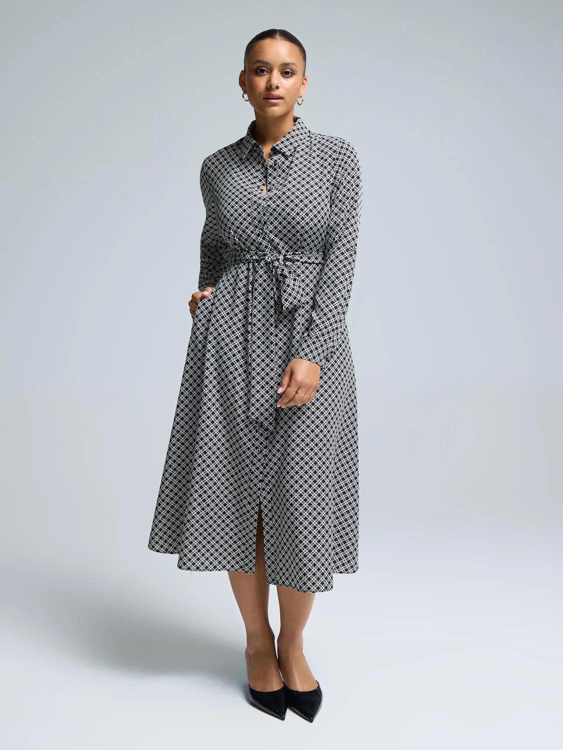 Geo Print Midi Shirt Dress sold by Suzy Shier