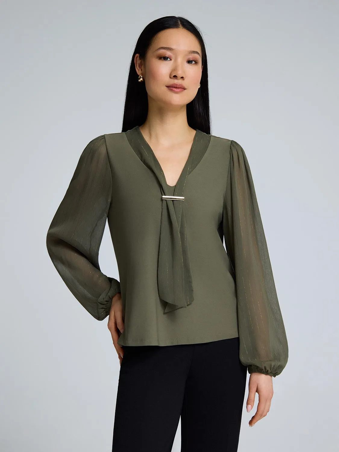 Chiffon Sleeve Metallic Top sold by Suzy Shier product image thumbnail 5