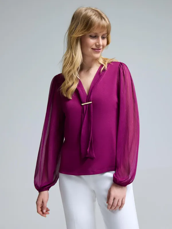 Chiffon Sleeve Metallic Top sold by Suzy Shier