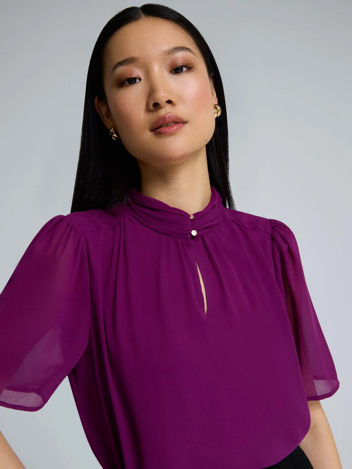 Chiffon Pleated Mock Neck Top sold by Suzy Shier product image thumbnail 3