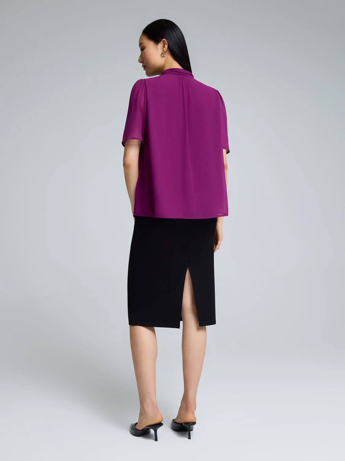 Chiffon Pleated Mock Neck Top sold by Suzy Shier product image thumbnail 4