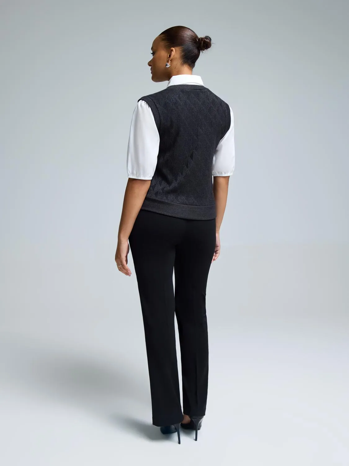 2-Fer Jacquard Knit With Poplin Blouse sold by Suzy Shier product image thumbnail 4