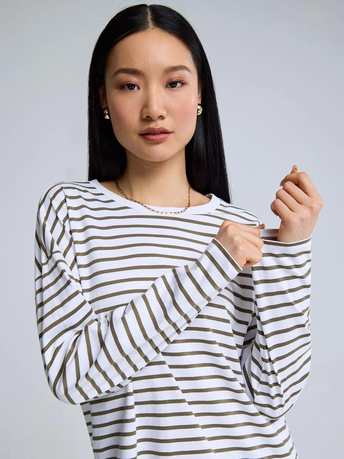 Striped Long Sleeve Cotton T-Shirt sold by Suzy Shier product image thumbnail 2