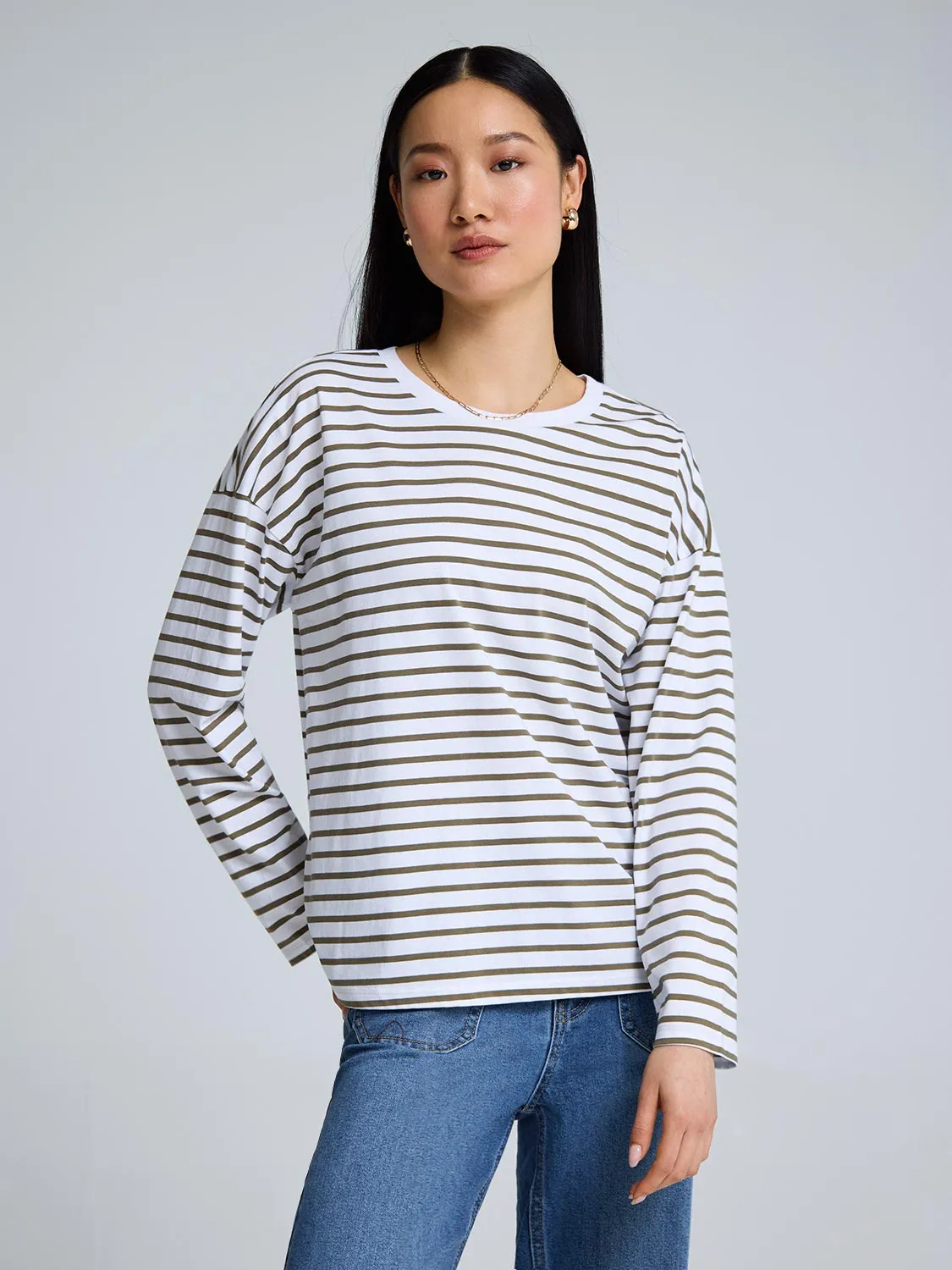 Striped Long Sleeve Cotton T-Shirt sold by Suzy Shier