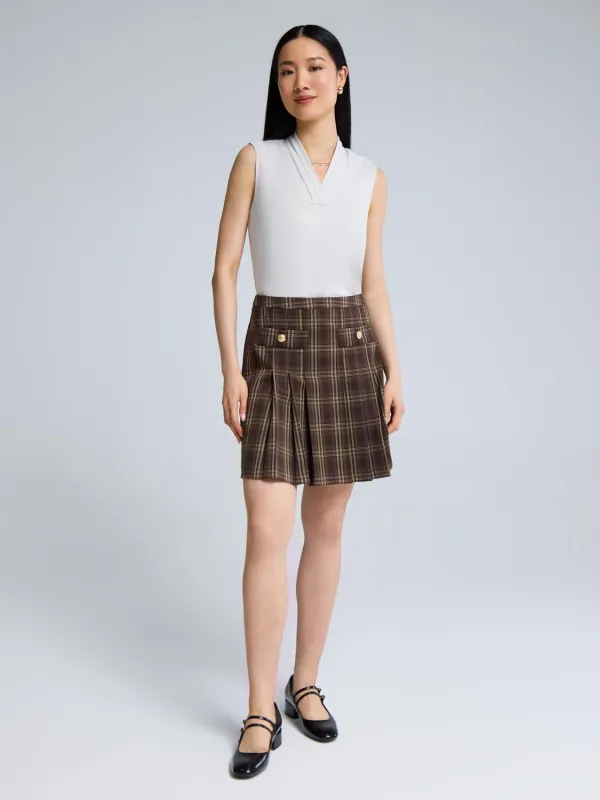 Front Pleated Plaid Mini Skirt sold by Suzy Shier