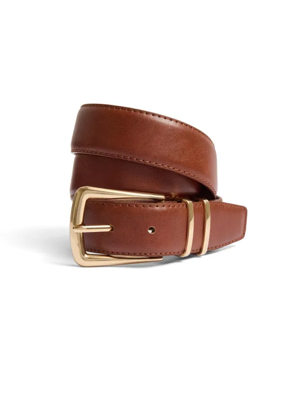 Gold Buckle Faux Leather Belt sold by Suzy Shier