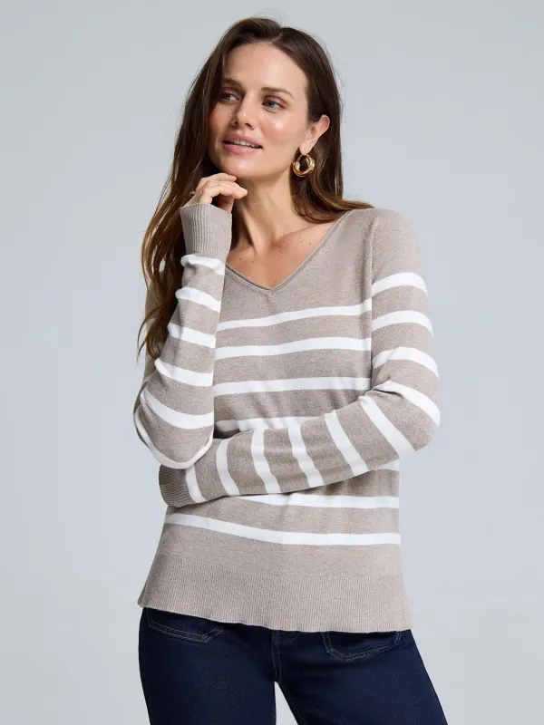 V-Neck Striped Sweater sold by Suzy Shier