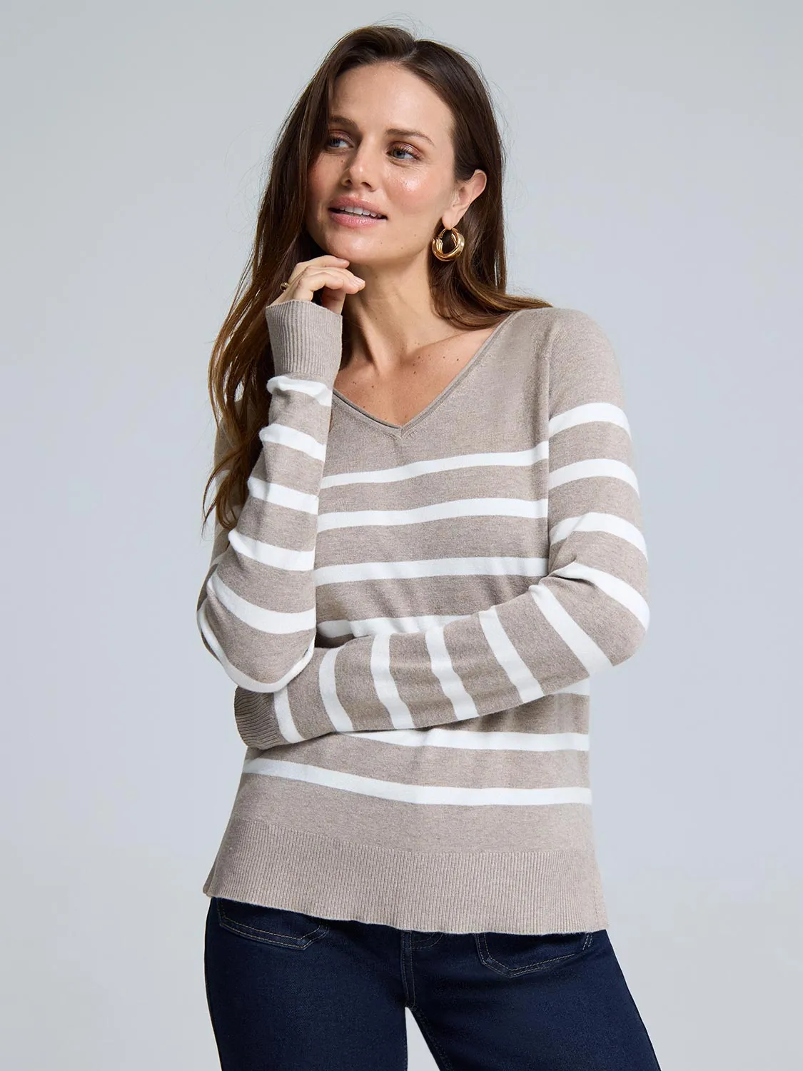 V-Neck Striped Sweater sold by Suzy Shier