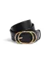 Faux Leather Gold Buckle Belt sold by Suzy Shier