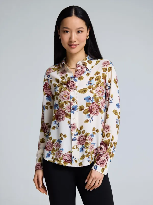Floral Button-Front Chiffon Blouse sold by Suzy Shier