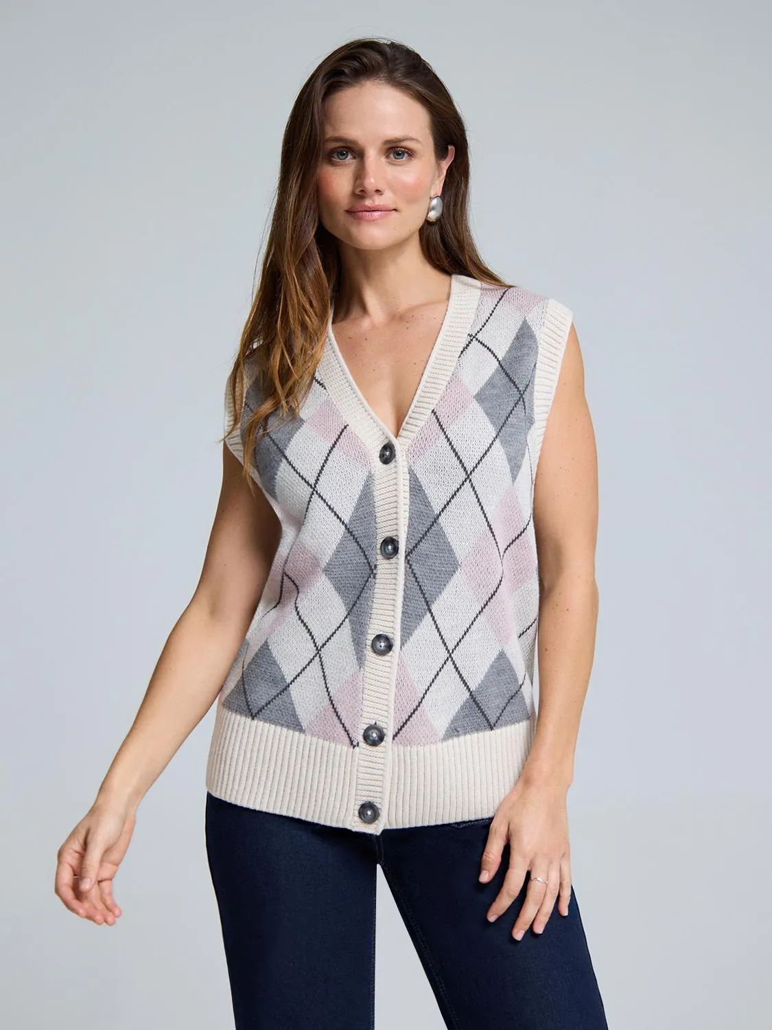 Argyle Wool Button-Front Sweater Vest sold by Suzy Shier