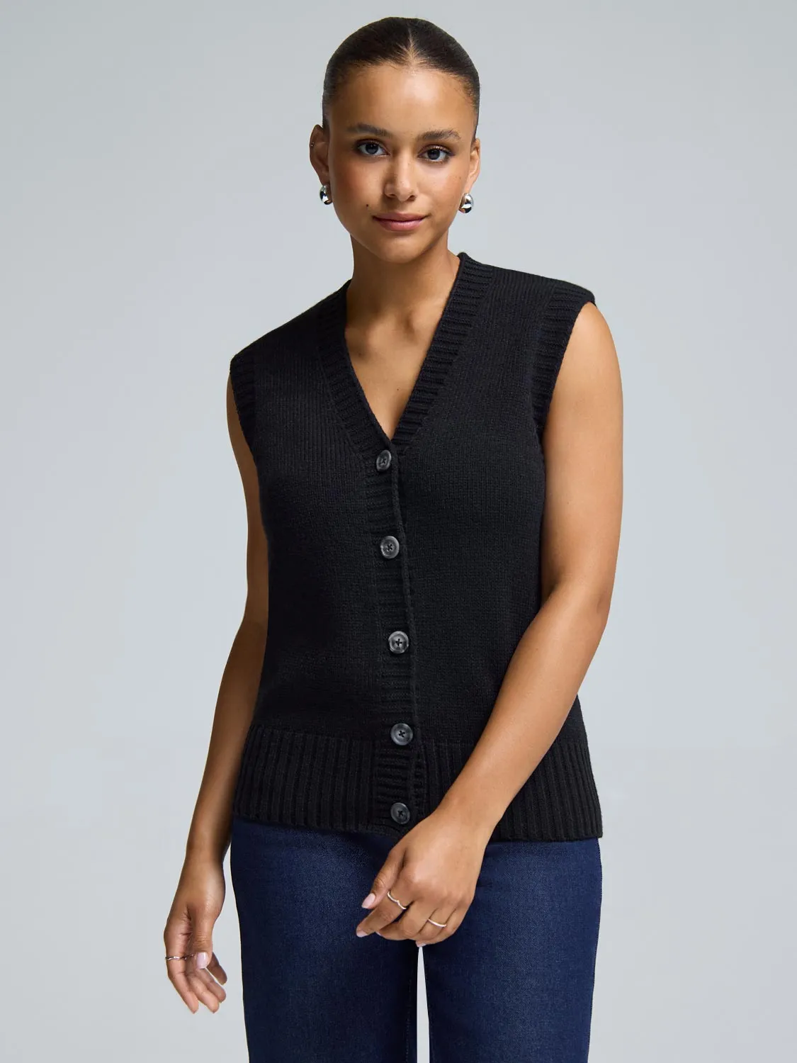 Wool Button-Front Sweater Vest sold by Suzy Shier