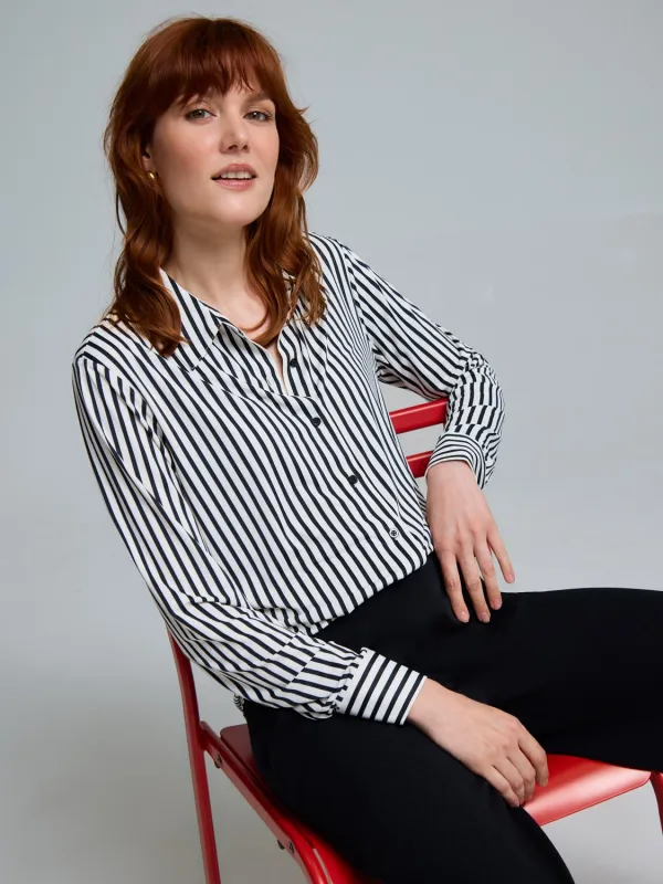 Striped Long Sleeve Button-Up Blouse sold by Suzy Shier