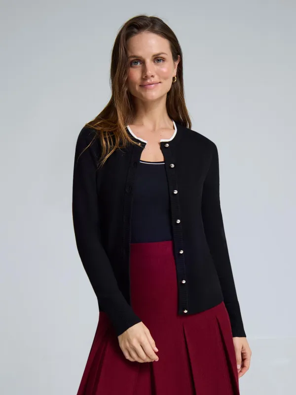Contrast Piping Ribbed Cardigan sold by Suzy Shier