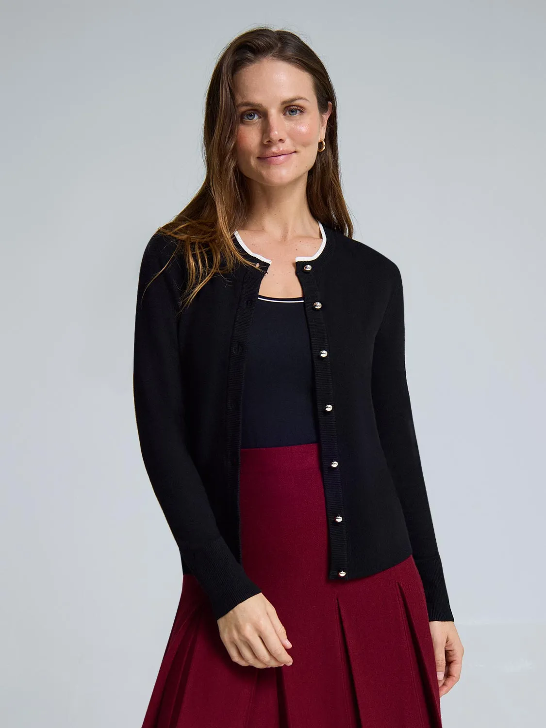 Contrast Piping Ribbed Cardigan sold by Suzy Shier