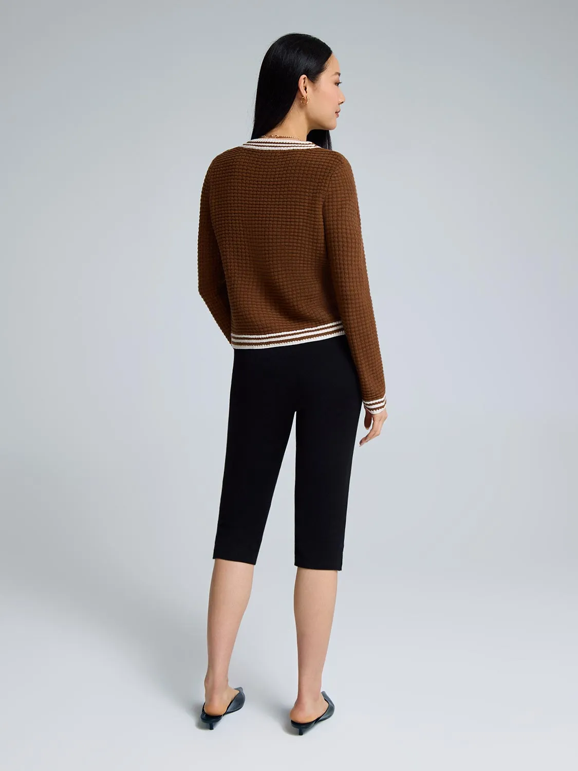 Contrast Trim V-Neck Ribbed Cardigan sold by Suzy Shier product image thumbnail 5