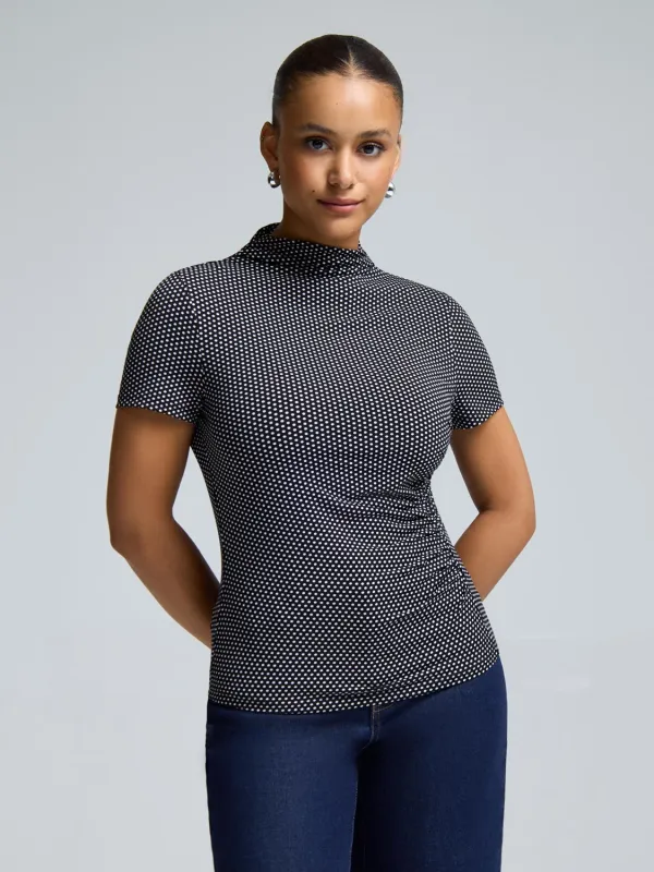 Funnel Neck Polka-Dot Top sold by Suzy Shier