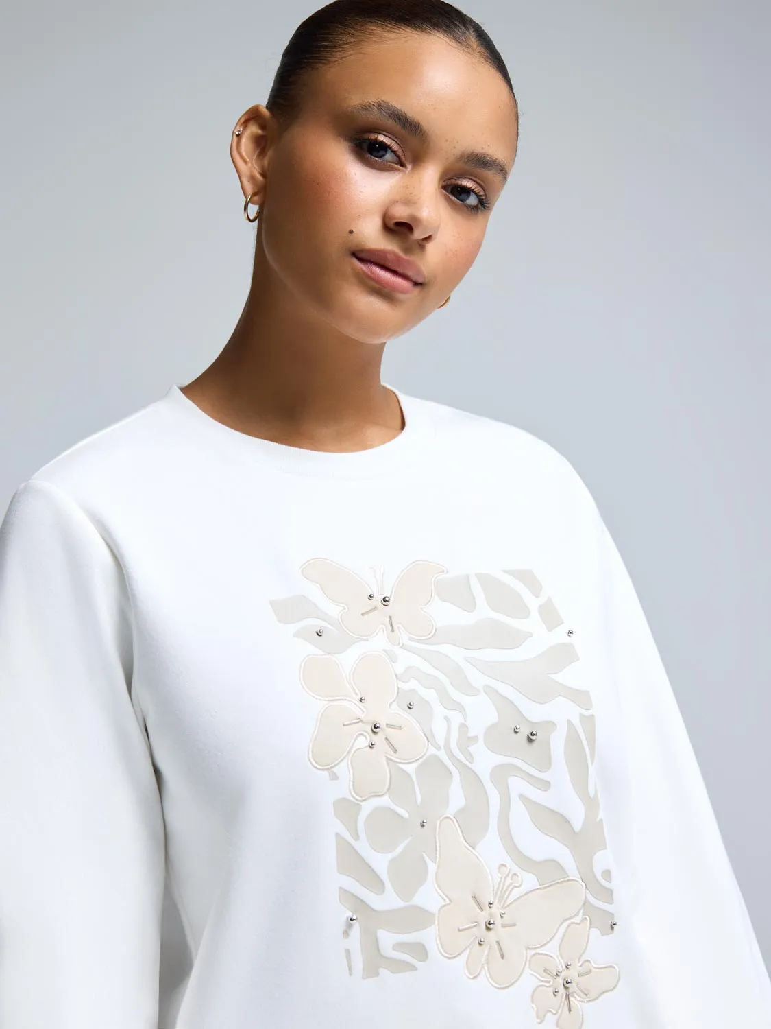 Floral Embroidered Fleece Sweatshirt sold by Suzy Shier product image thumbnail 2