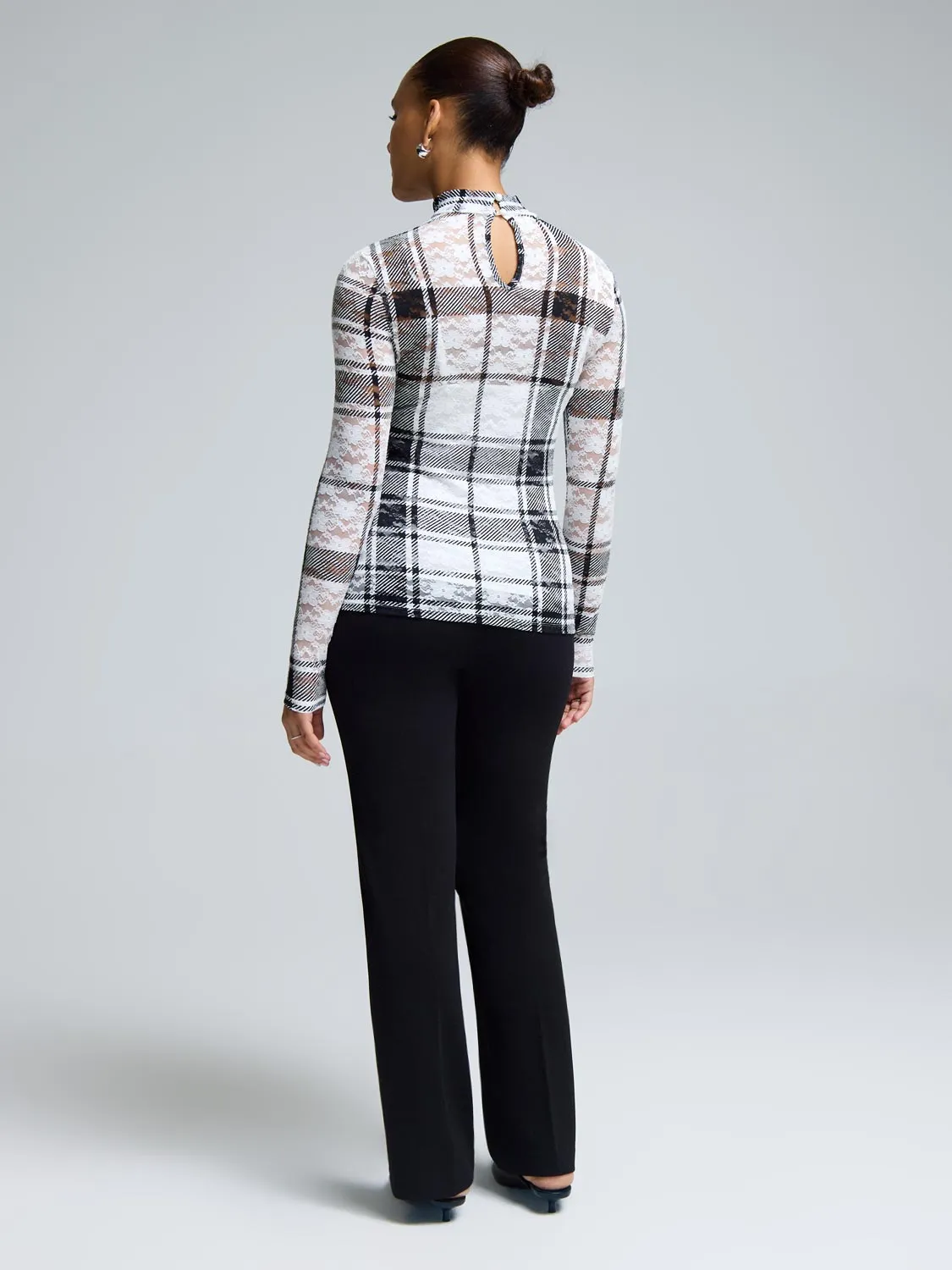 Mock Neck Plaid Shirt With Lace Detail sold by Suzy Shier product image thumbnail 3