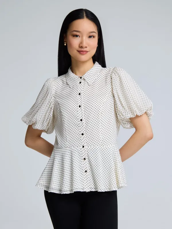 Textured Button-Up Peplum Blouse sold by Suzy Shier