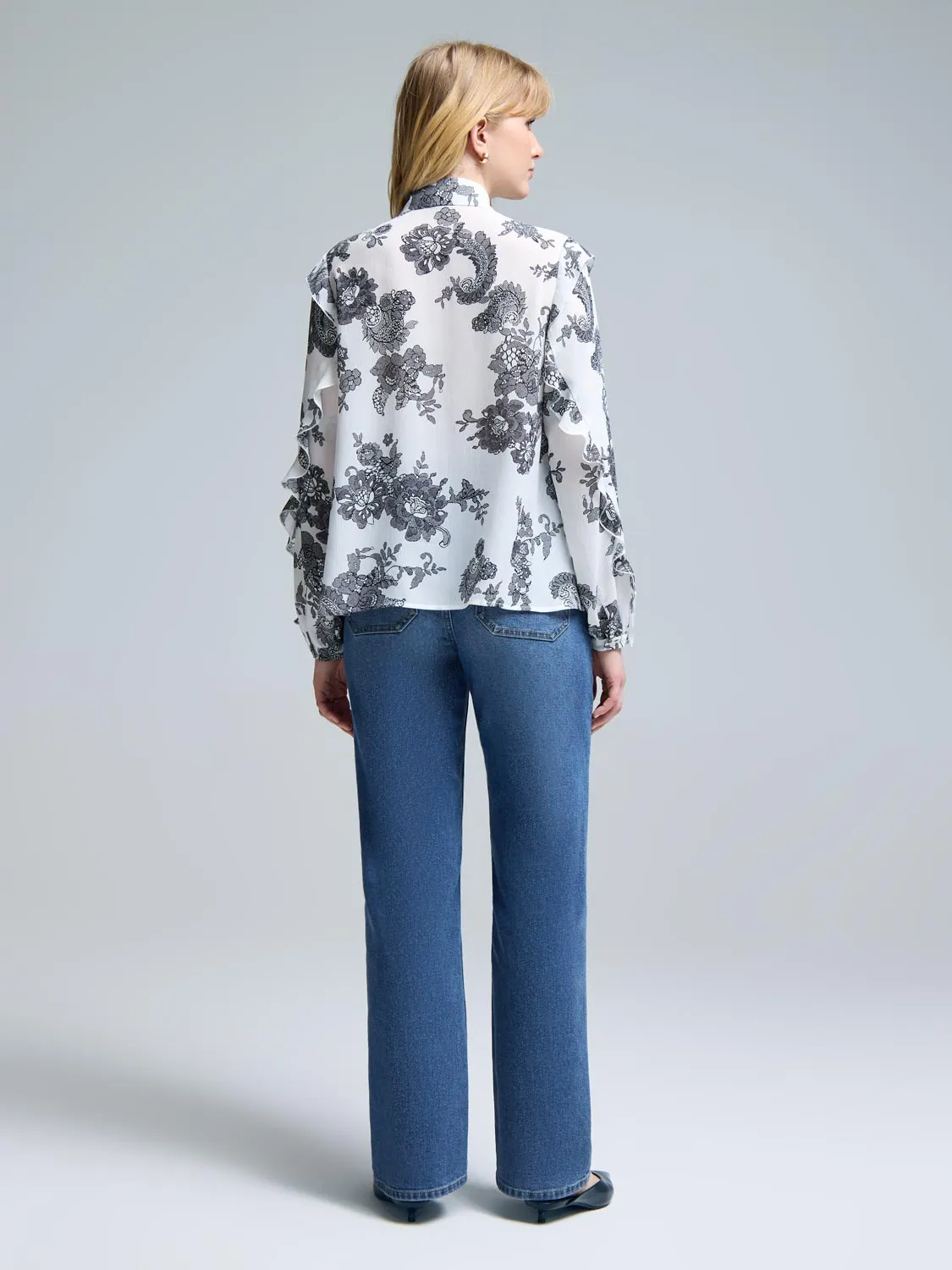 Floral Button-Up Ruffle Blouse sold by Suzy Shier product image thumbnail 4
