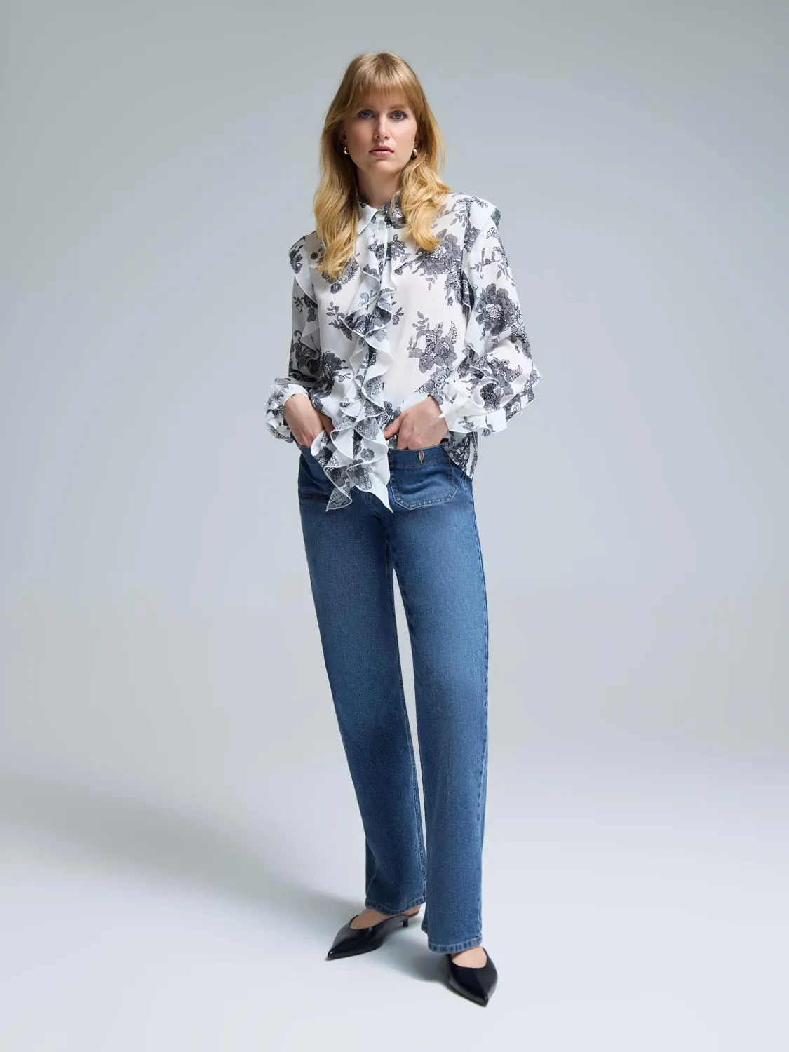 Floral Button-Up Ruffle Blouse sold by Suzy Shier product image thumbnail 3