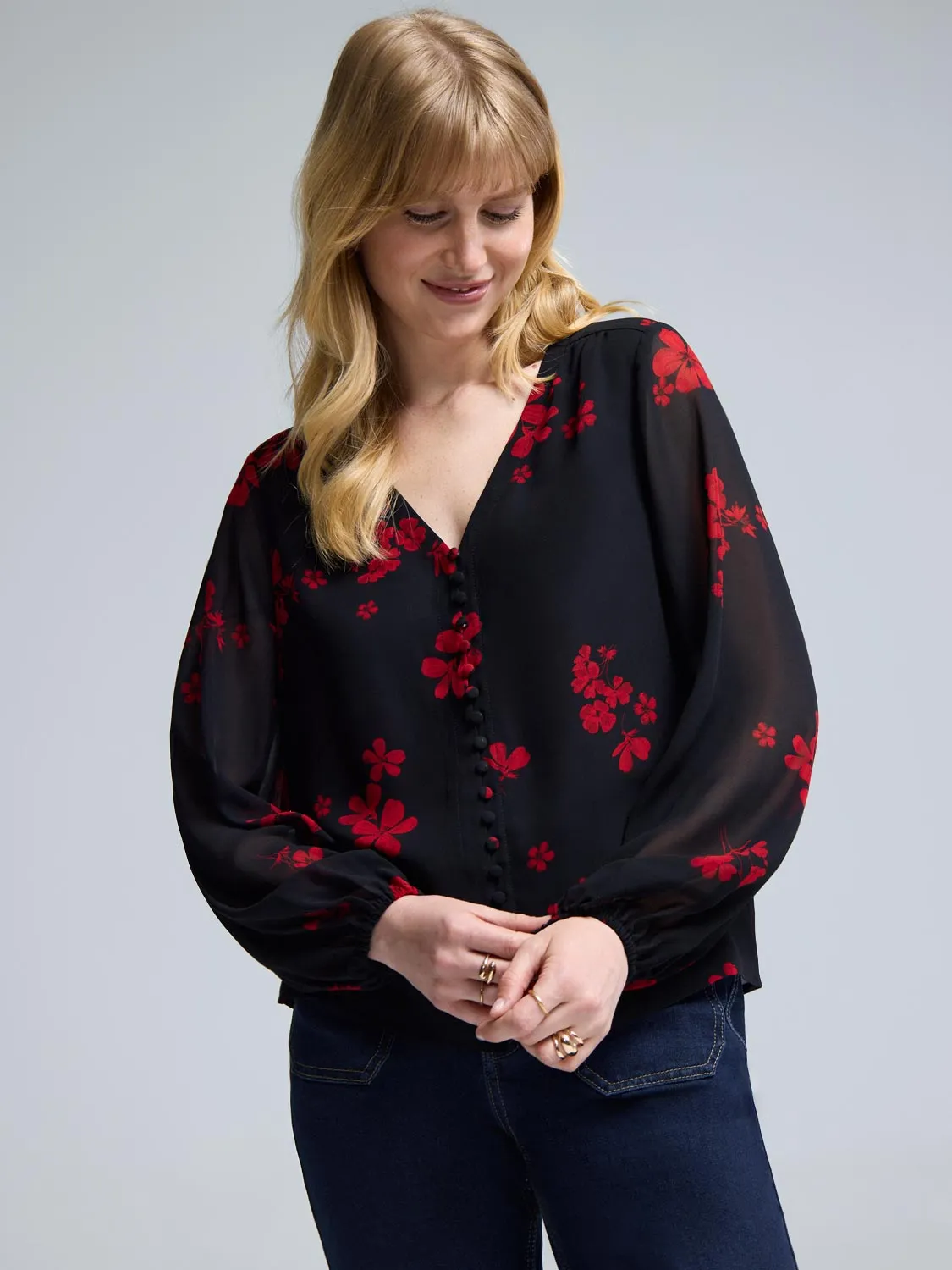 Button-Up Floral Blouse sold by Suzy Shier