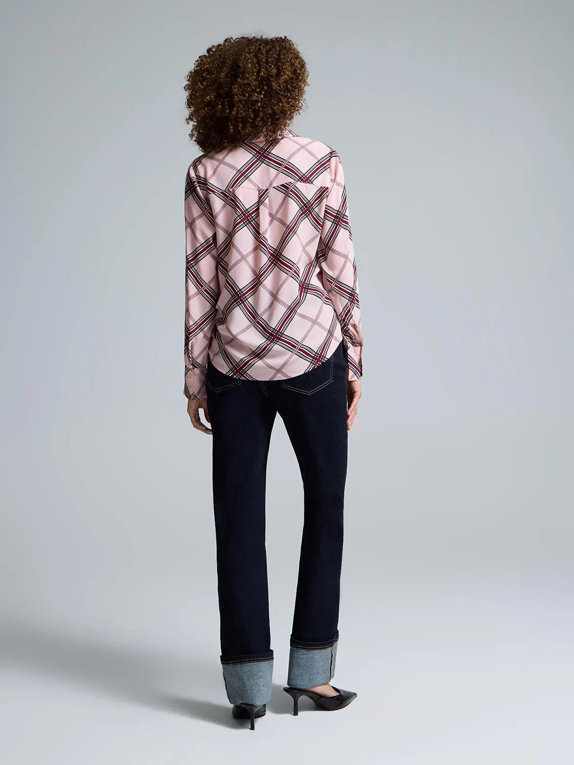 Plaid Button-Front Chiffon Blouse sold by Suzy Shier product image thumbnail 4