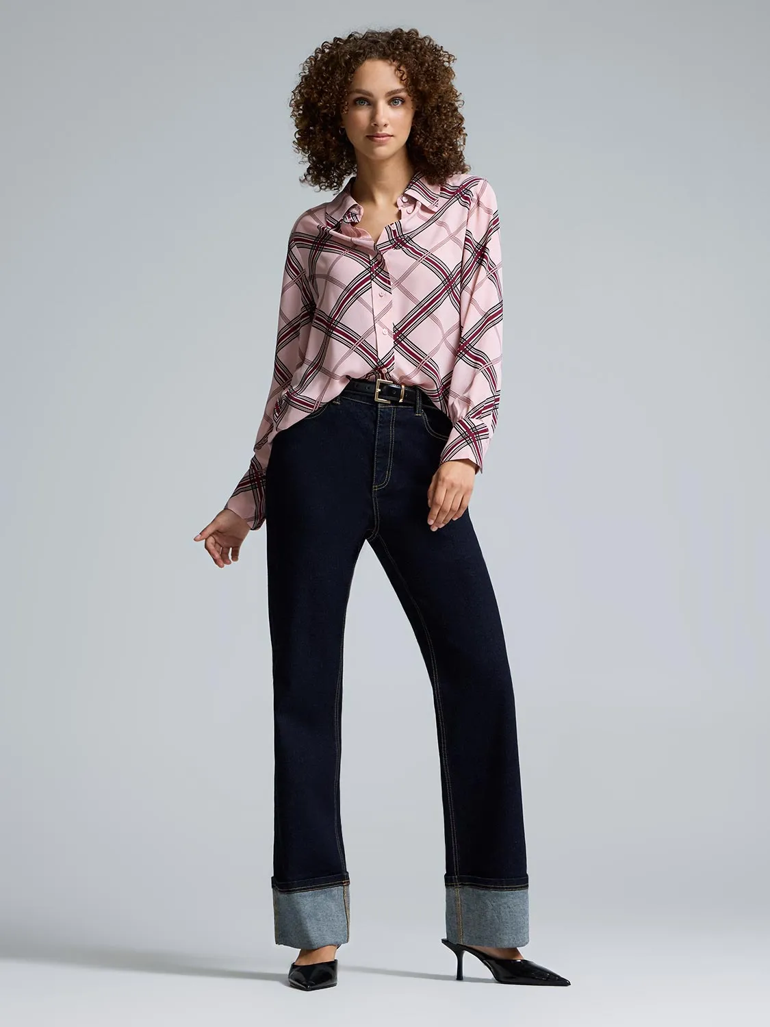 Plaid Button-Front Chiffon Blouse sold by Suzy Shier product image thumbnail 3