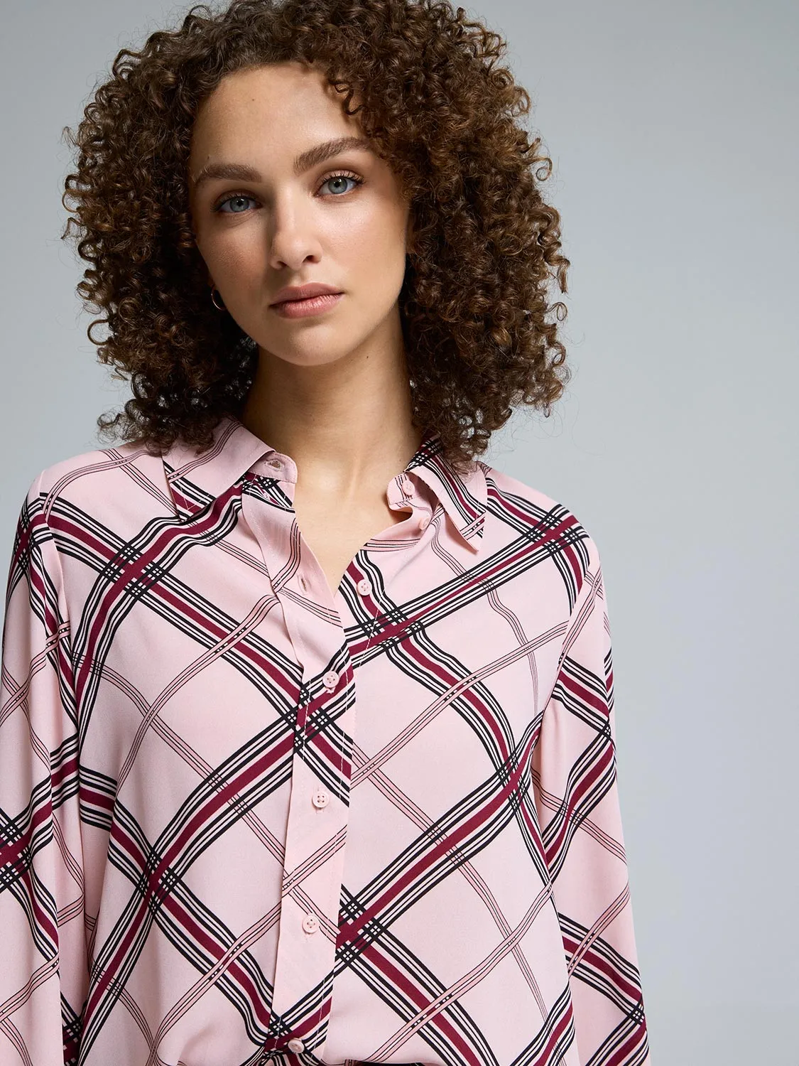 Plaid Button-Front Chiffon Blouse sold by Suzy Shier product image thumbnail 2