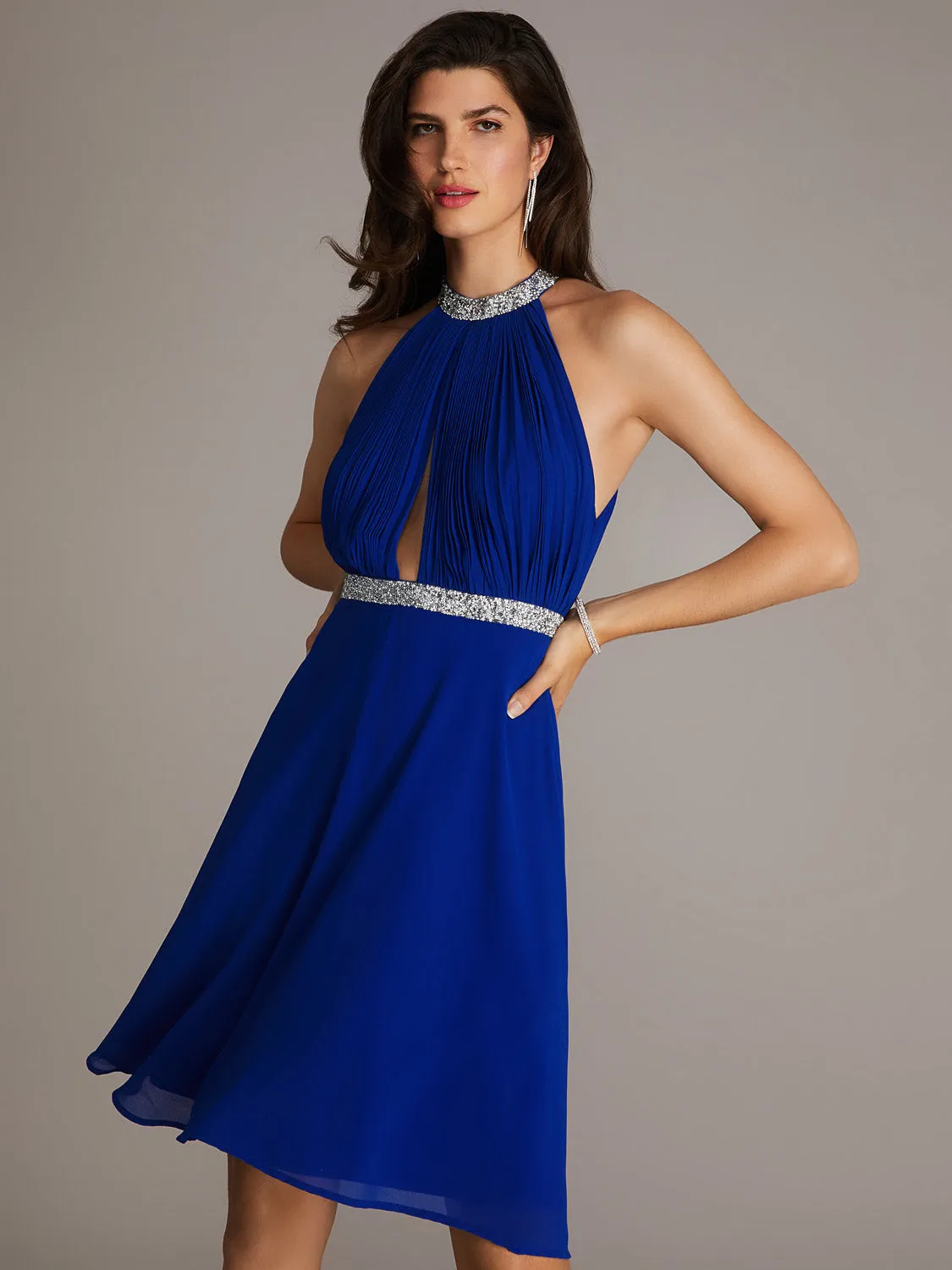 Halter Top Chiffon Fit & Flare Knee Length Dress sold by Suzy Shier product image thumbnail 3