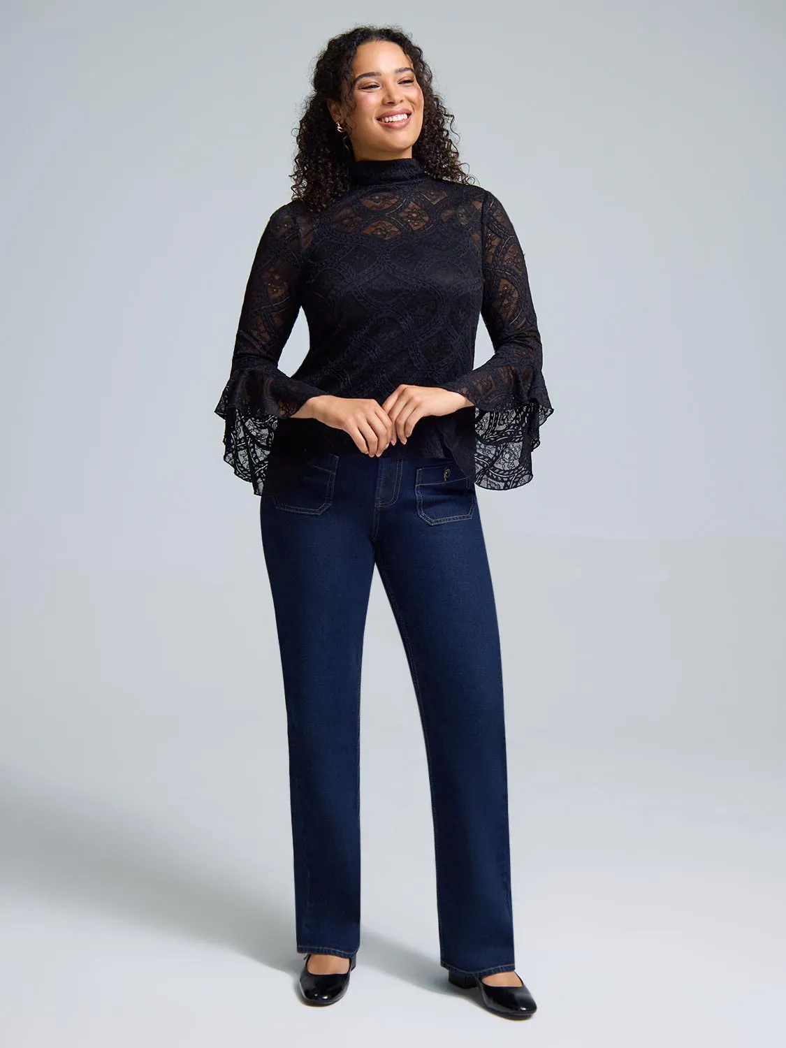 Ruffle Sleeve Mock Neck Lace Top sold by Suzy Shier product image thumbnail 3