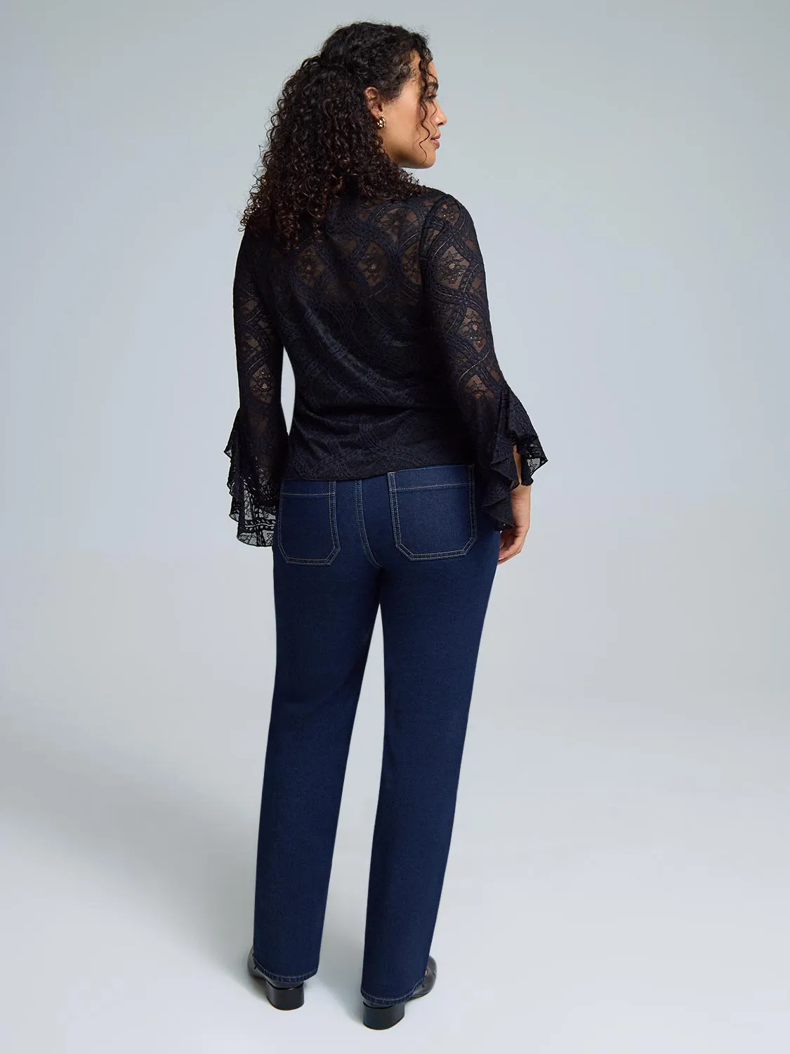 Ruffle Sleeve Mock Neck Lace Top sold by Suzy Shier product image thumbnail 4