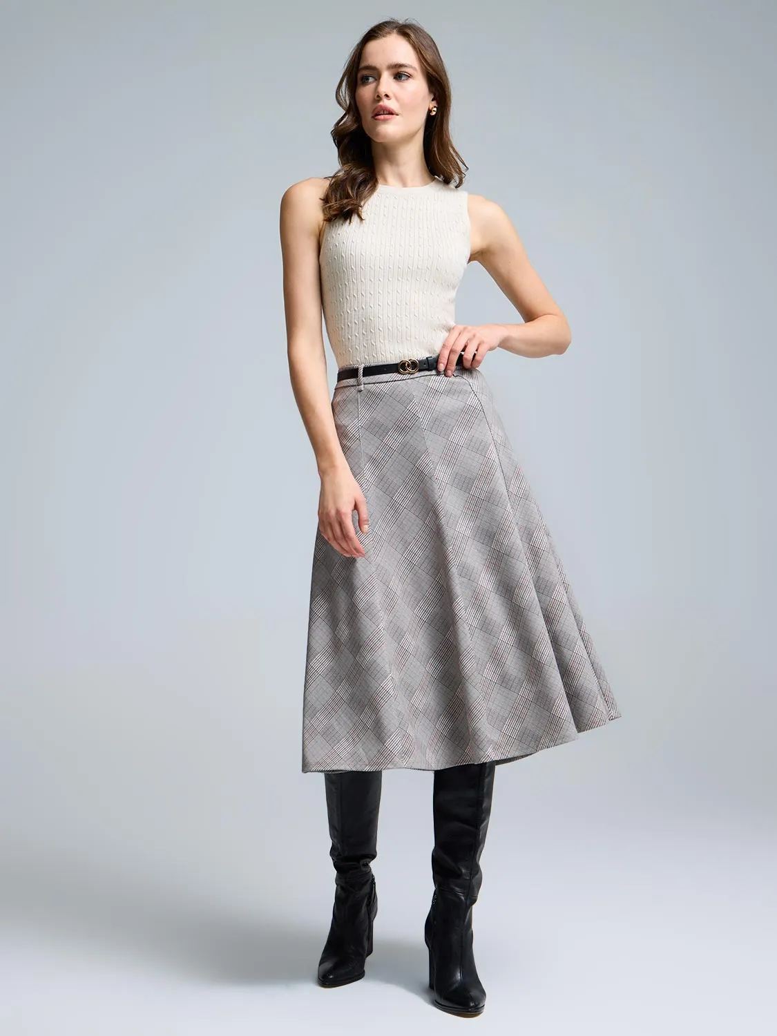 Belted Plaid Midi Skirt sold by Suzy Shier