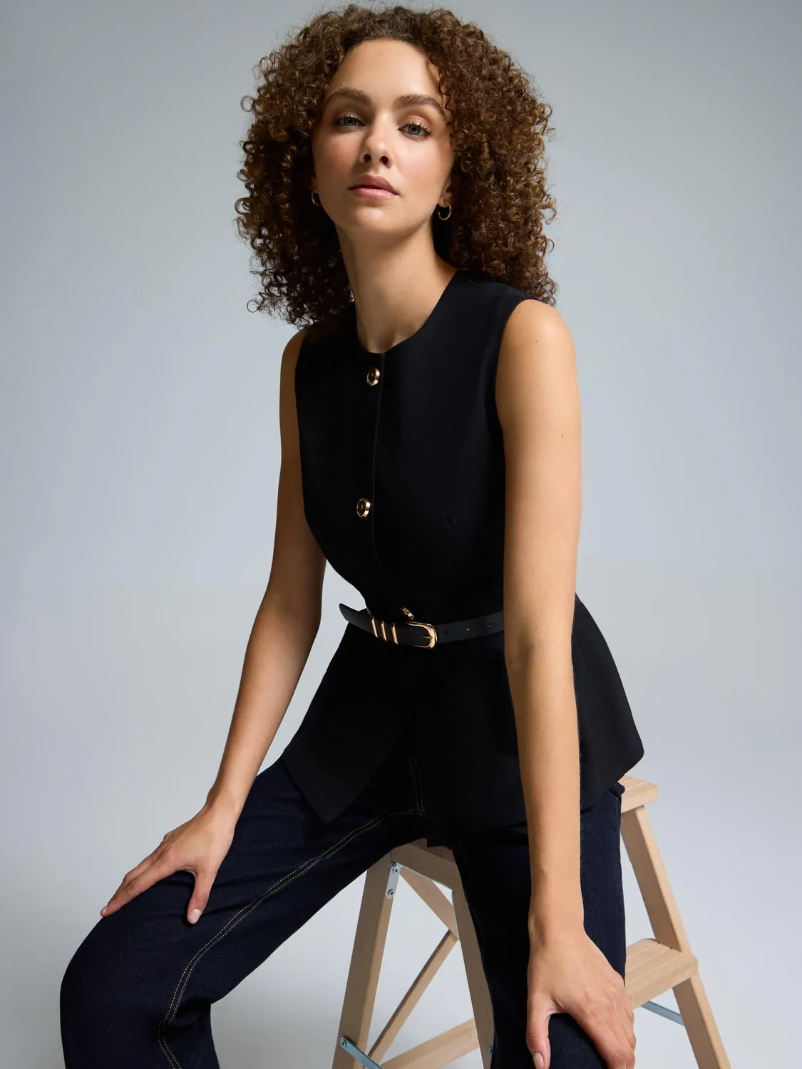 Button-Up Peplum Blazer Vest sold by Suzy Shier product image thumbnail 2