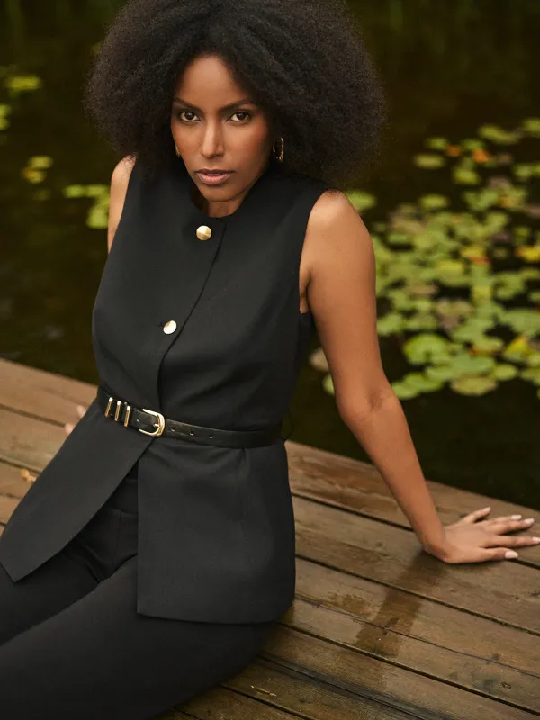 Button-Up Peplum Blazer Vest sold by Suzy Shier