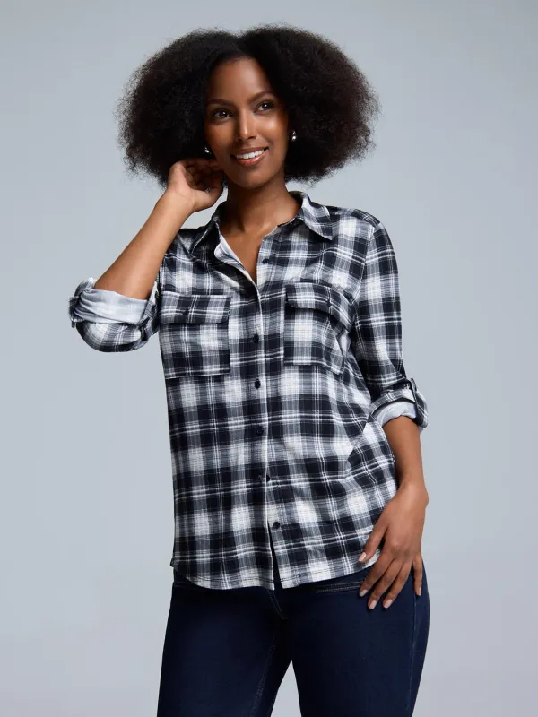 Button-Up Dark Plaid Shirt sold by Suzy Shier