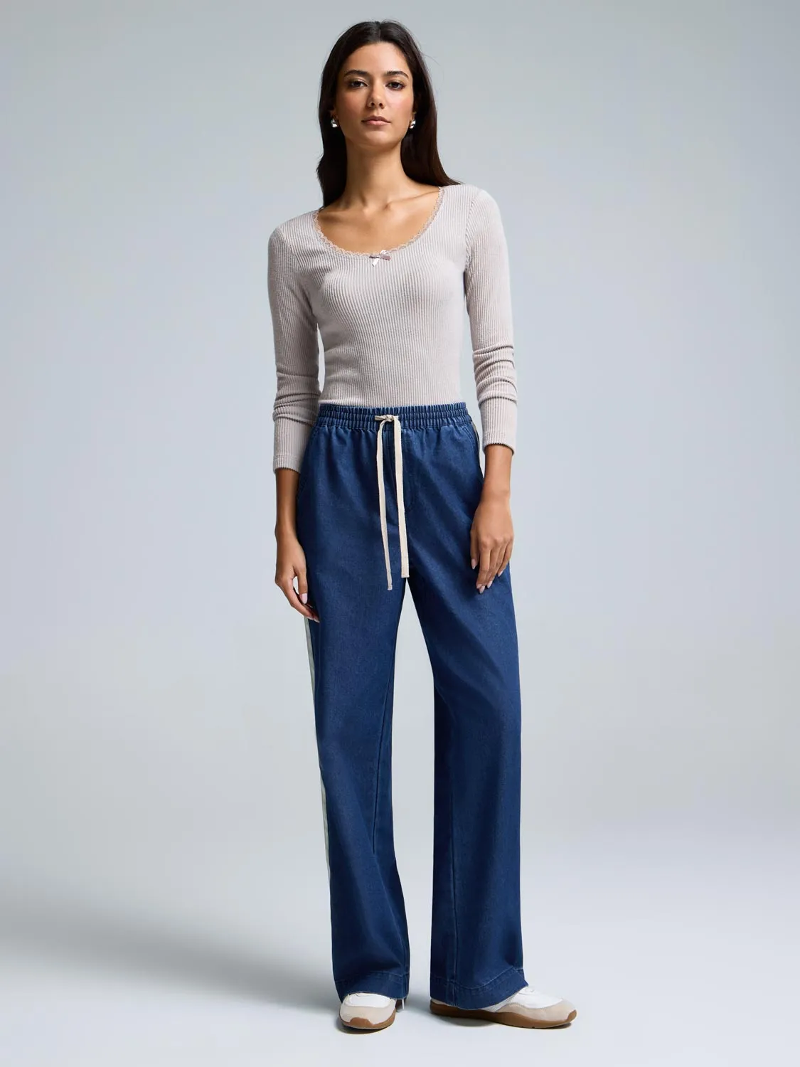Drawstring Wide-Leg Denim Pants sold by Suzy Shier product image thumbnail 5