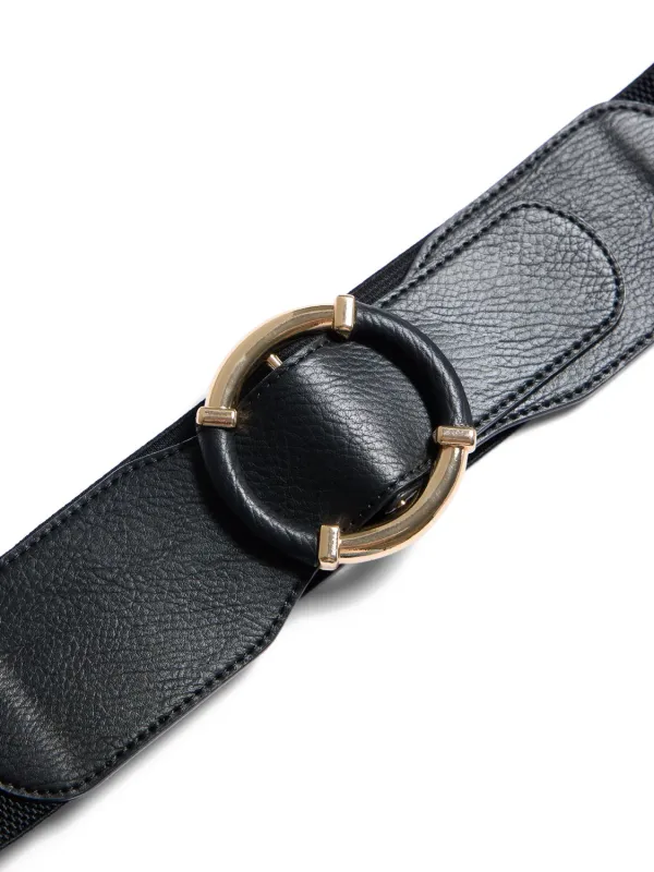 Gold Buckle Faux Leather Elastic Belt sold by Suzy Shier