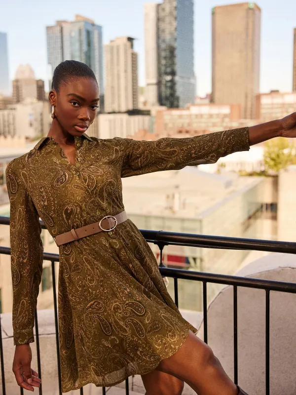 Paisley Print Chiffon Mini Shirt Dress sold by Suzy Shier