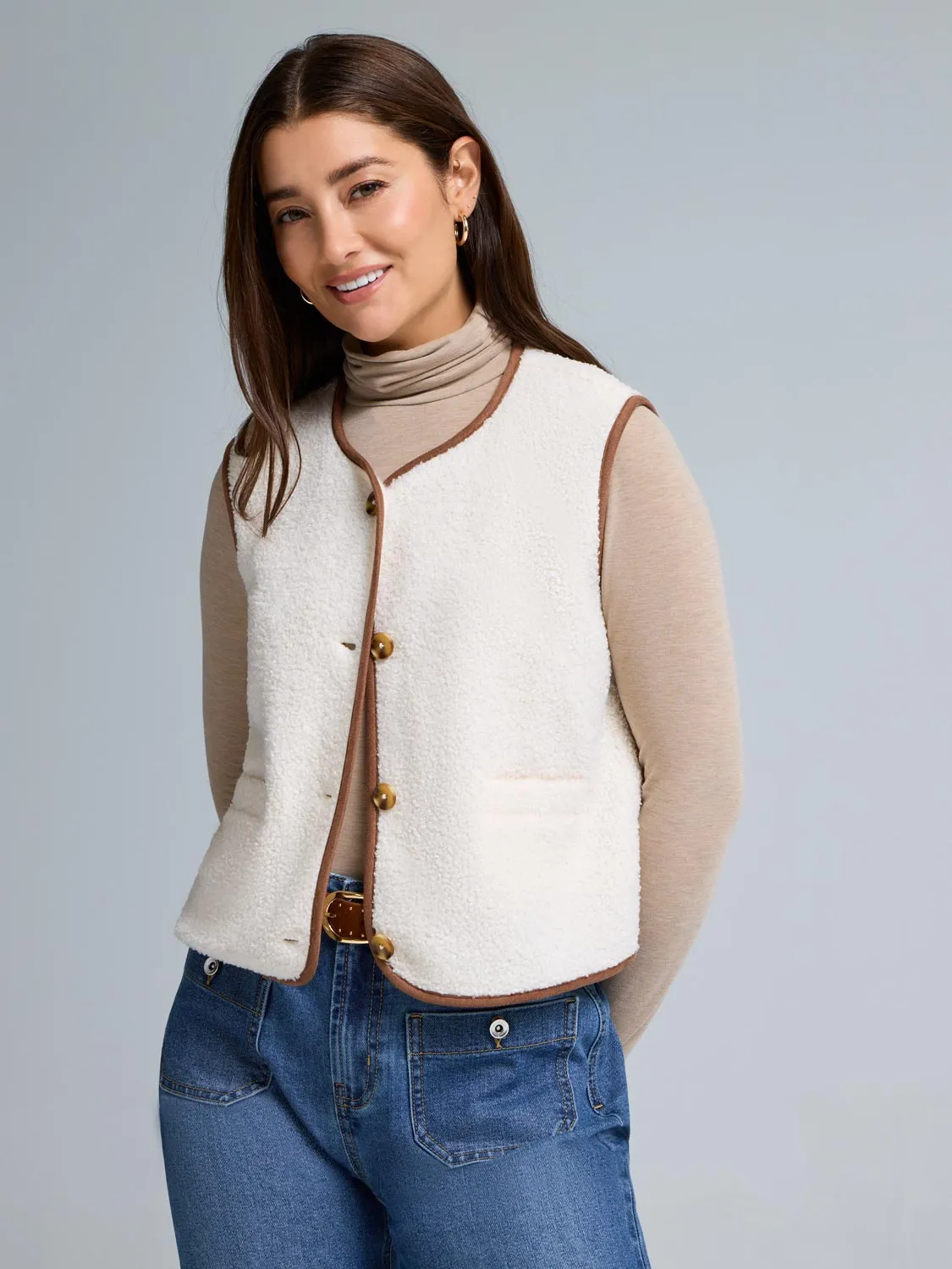 Sleeveless Sherpa Vest sold by Suzy Shier