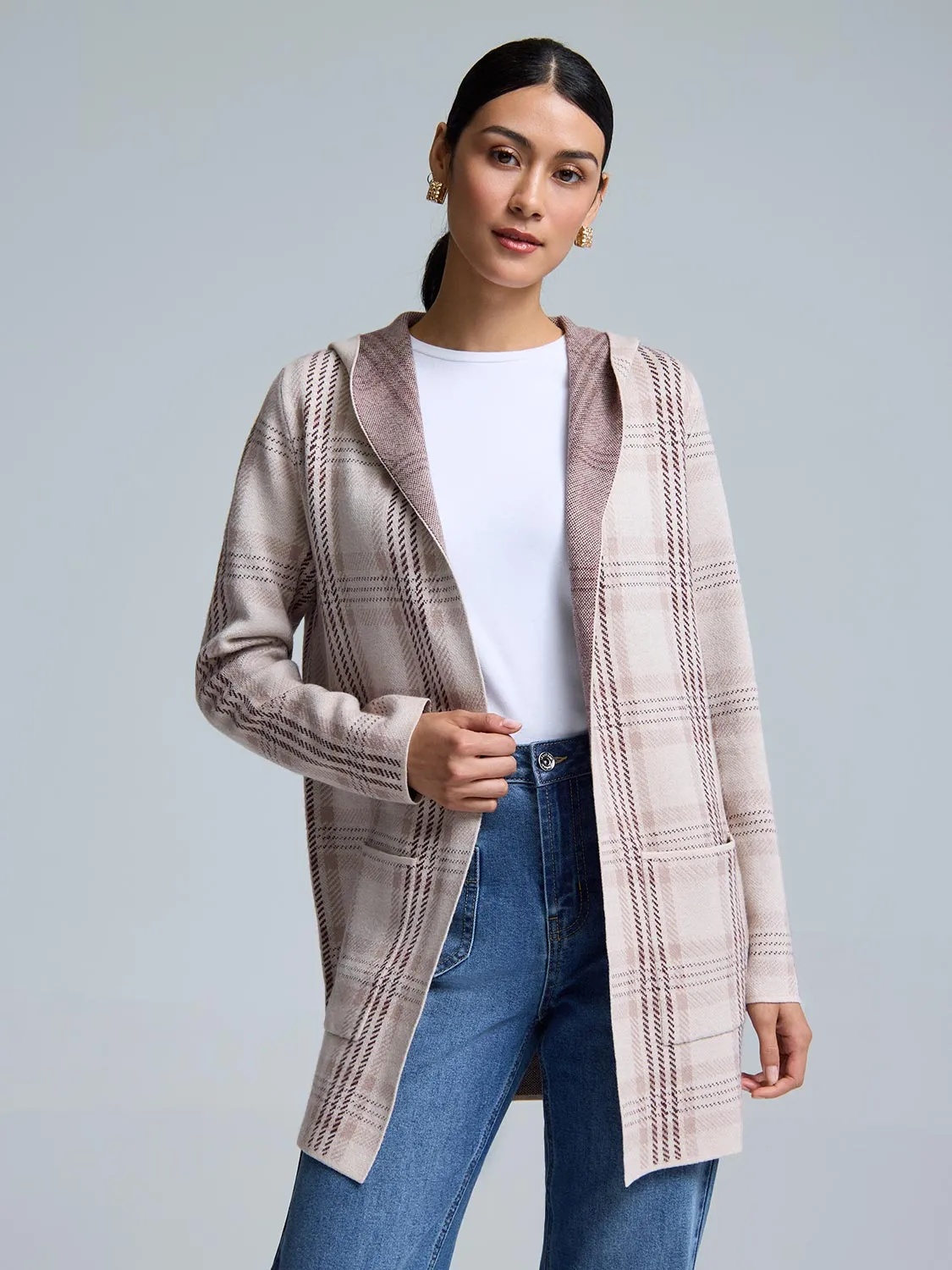 Hooded Plaid Coatigan sold by Suzy Shier product image thumbnail 2