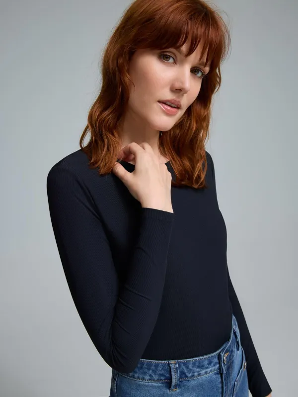 Double Layer Crew Neck Ribbed Top sold by Suzy Shier